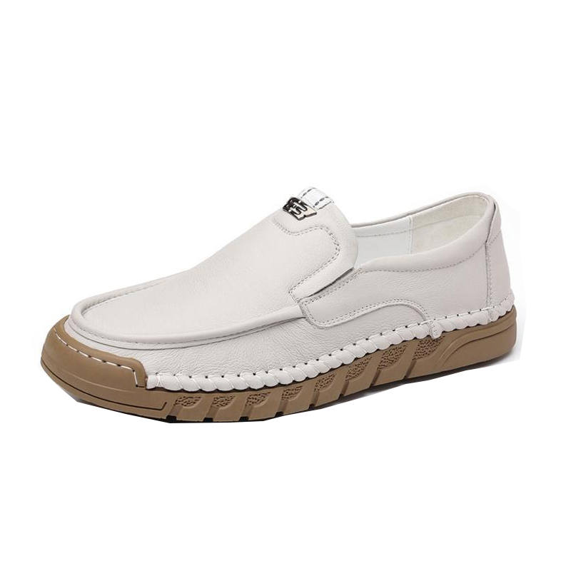 YINGLUNQISHI Top Grain Cow Leather Casual Shoes Men's White