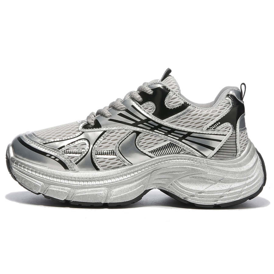 KEMANIKE KEMANIKE Microfiber Leather Low top Chunky Sneakers Women's Silver