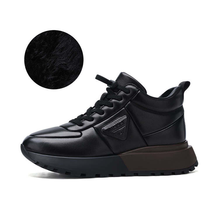 U7 Top Grain Cow Leather Fleece Lined Comfortable Everyday Mid top Casual Shoes Men's Black
