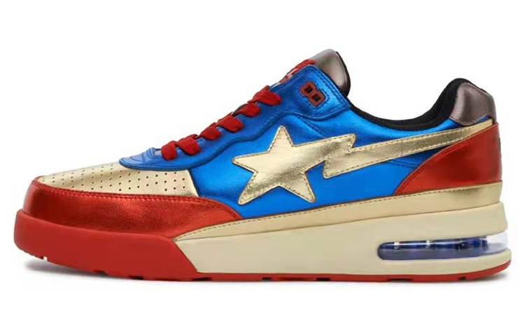 A BATHING APE ROAD STA 'Classic Reborn' Leather Low top Stylish Skateboarding Shoes Men's Red Blue Gold