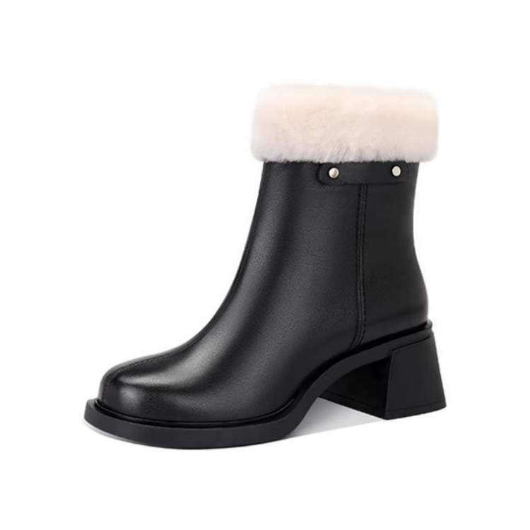 JESSICA SOPHIA Calfskin Comfortable Fleece Lined Trendy Minimalist Style Ankle Boots Women's Black