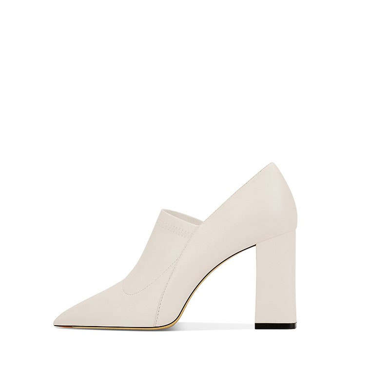 ;HMZ Sheepskin Chunky Heel High Heels Women's White