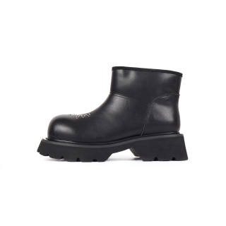 Asthershop Top Grain Cow Leather Thermal Short Snow Boots Unisex Black