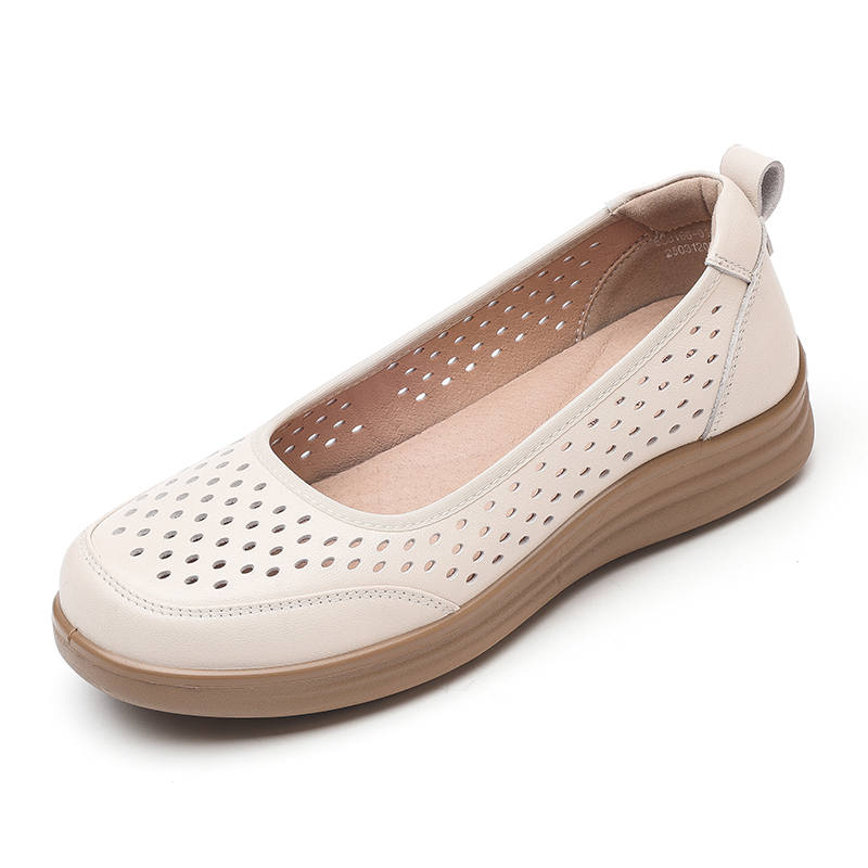 XINNUO Cow Leather Casual Shoes Women's Ecru