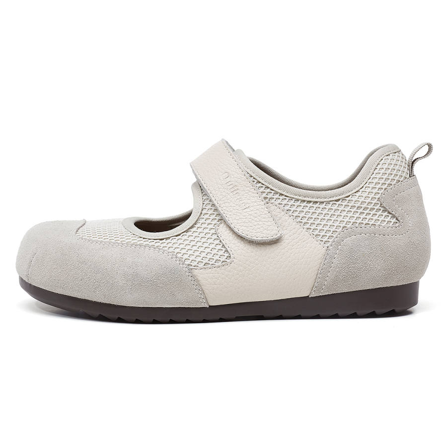 OULISASI Textile, Split Cow Leather Flat Mary Jane Shoes Women's