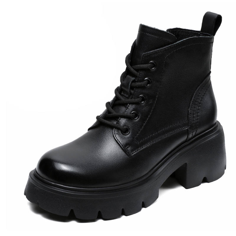 Devanro Devanro Top Grain Cow Leather Short Combat Boots 6.0cm Women's