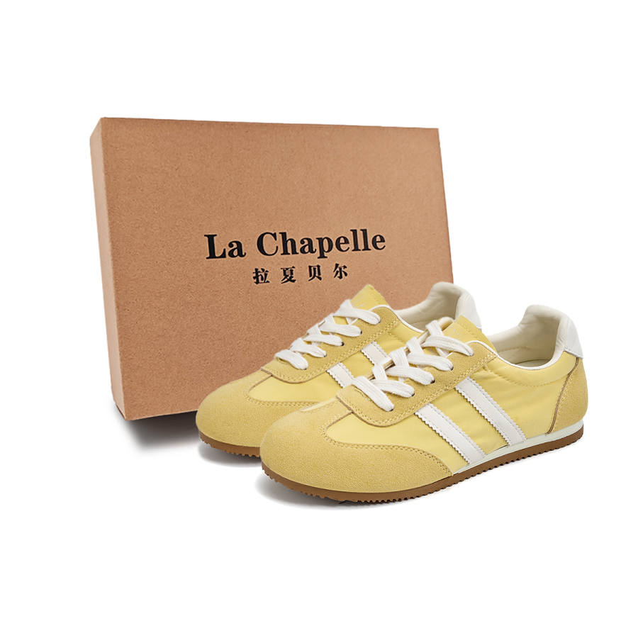 La Chapelle Creamy Mango Soft Sole German Army Trainers, Sweet Style Girlish Feel, Lightweight Rebound Fabric Low top