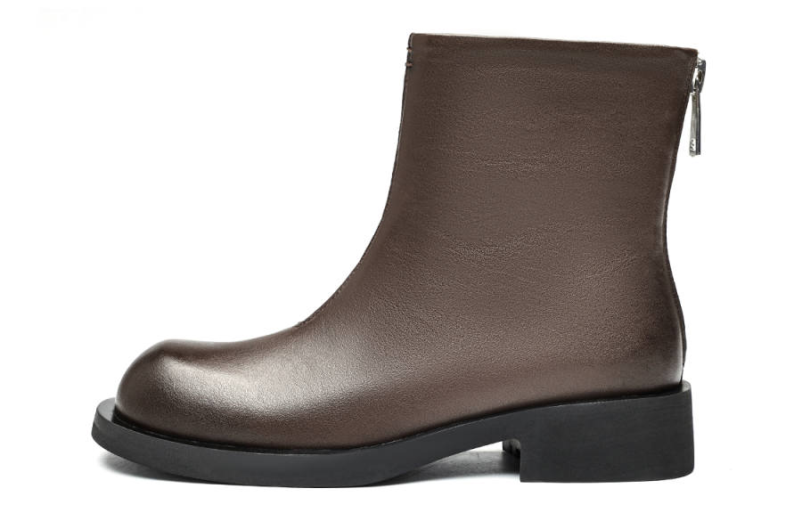 EBLAN Top Grain Cow Leather Platform Zippers Fleece Lined Comfortable Versatile Ankle Boots Women's Brown