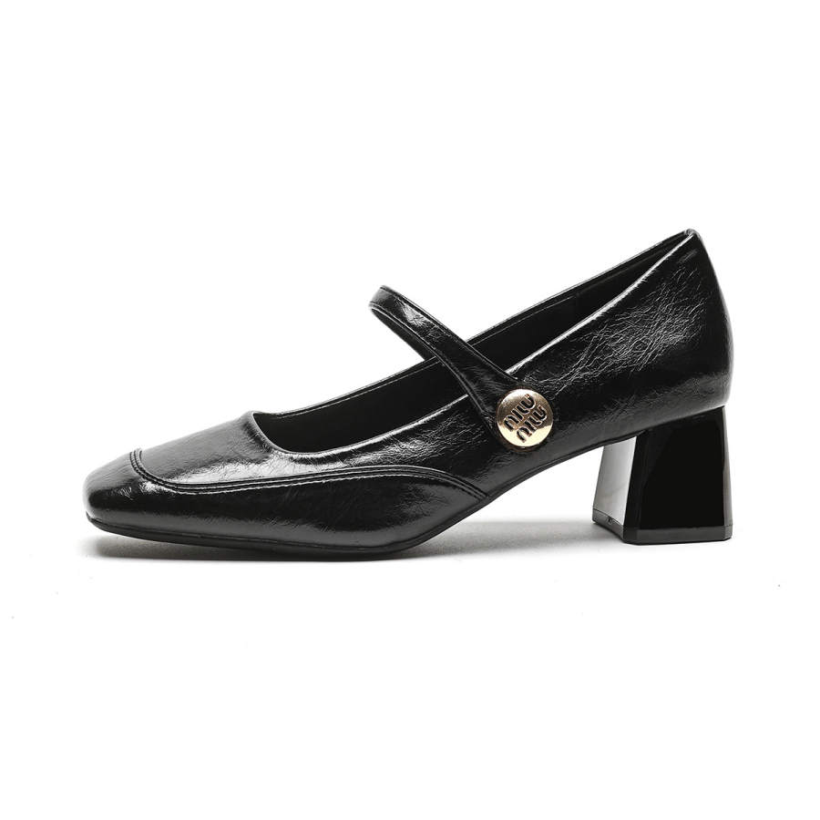 QITUMAUL Microfiber Leather Chunky Heel Mary Jane Shoes Women's