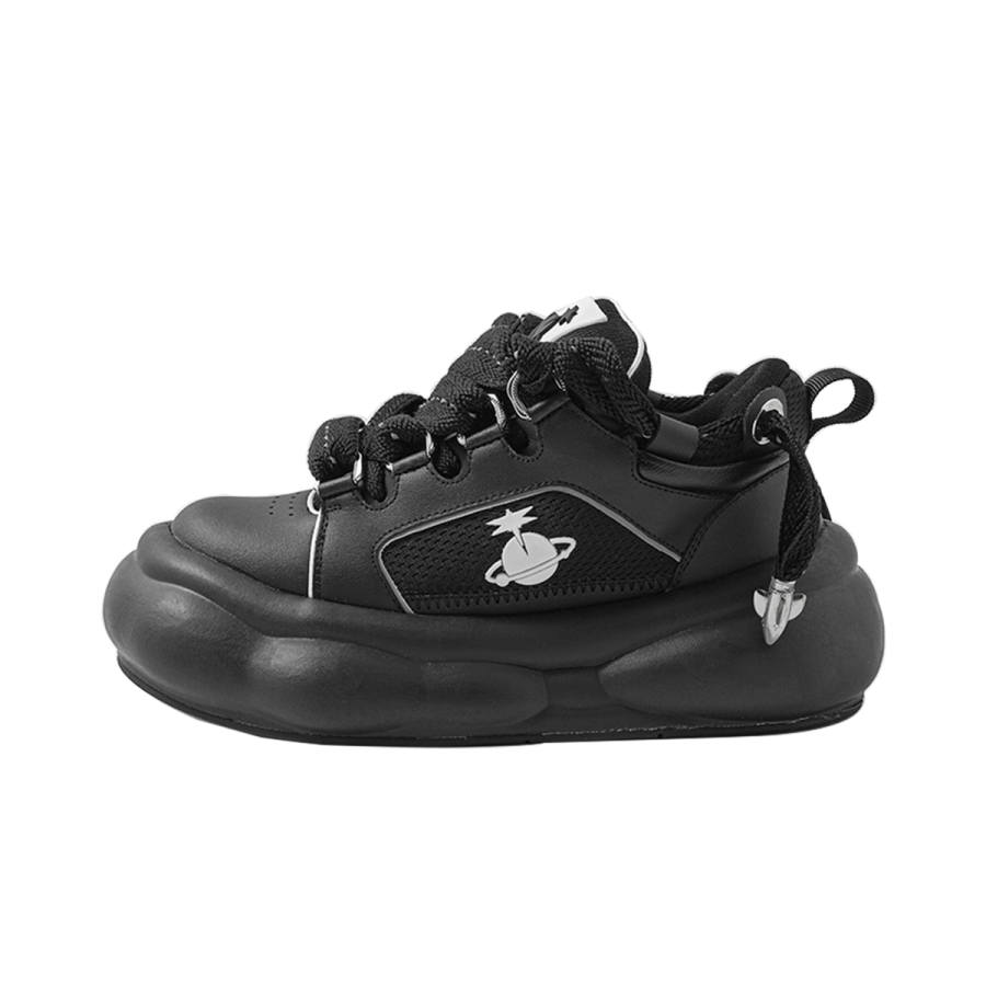 OmniPlanet Cow Leather Cushioning Abrasion Resistant Height Increasing Low top Chunky Sneakers Unisex Black