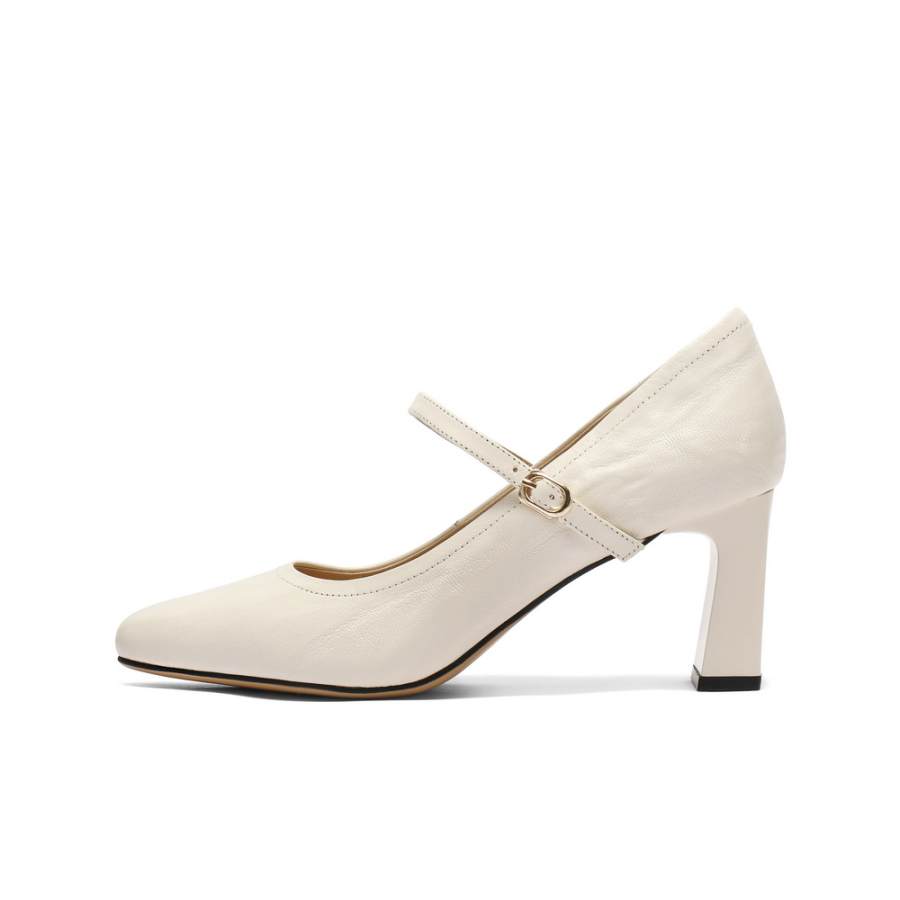 BELLE Sheepskin Chunky Heel Mary Jane Shoes 7cm Women's