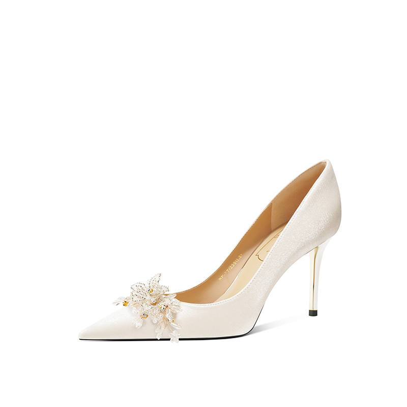 Zubumei Silk High Heels Women's Ecru