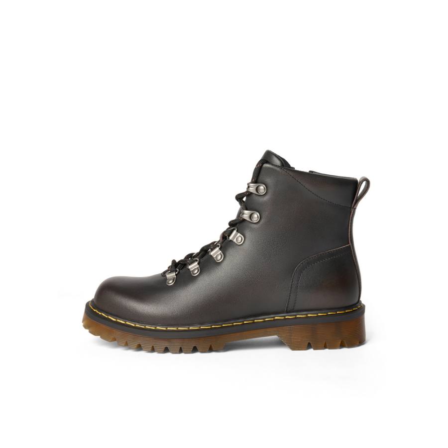 BELLE Top Grain Cow Leather Short Combat Boots 3.5CM Women's Black, Dark Brown