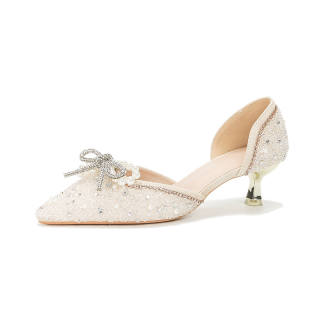 Zubumei Slim Heel High Heels 4cm Women's Ecru