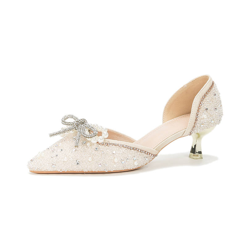 Zubumei Slim Heel High Heels 4cm Women's Ecru