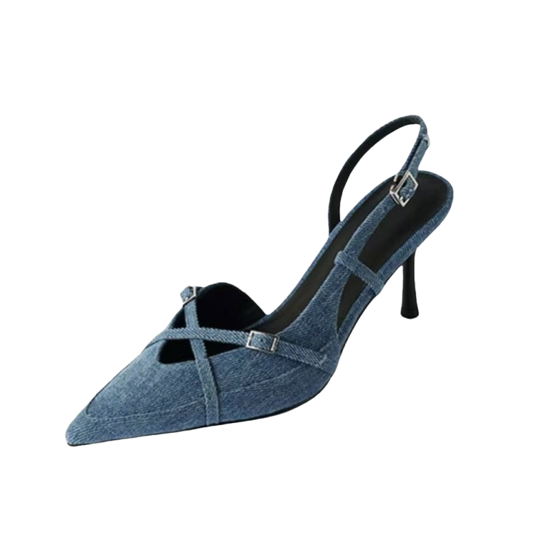 Xingdiman Denim Slim Heel High Heels Women's Light Blue