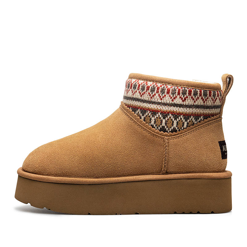 AU&MU Cow Split Leather 8.5cm Snow Boots Women's