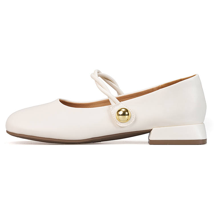Joy&Mario Synthetic Leather Chunky Heel Mary Jane Shoes Women's Beige