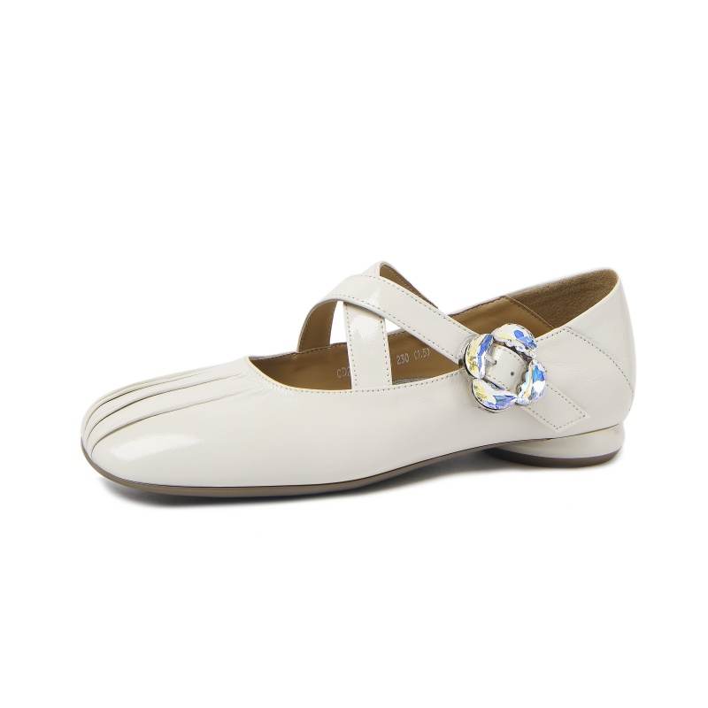 CAMEIDO Sheepskin Chunky Heel Mary Jane Shoes 1.5cm Women's Ecru