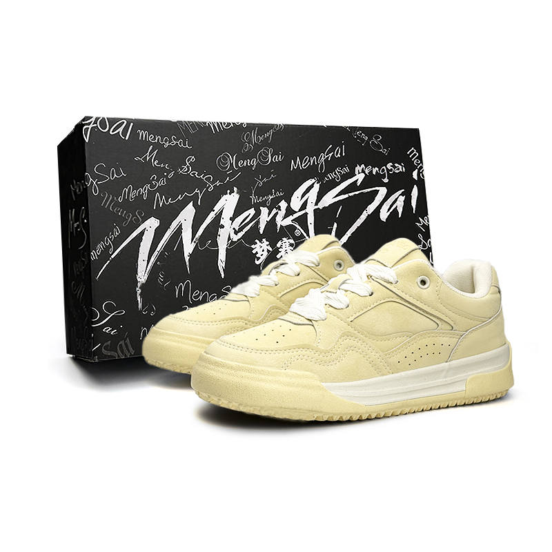 Mengsai Puffy Shoes Low top Skateboard Shoes Women's Almond Yellow