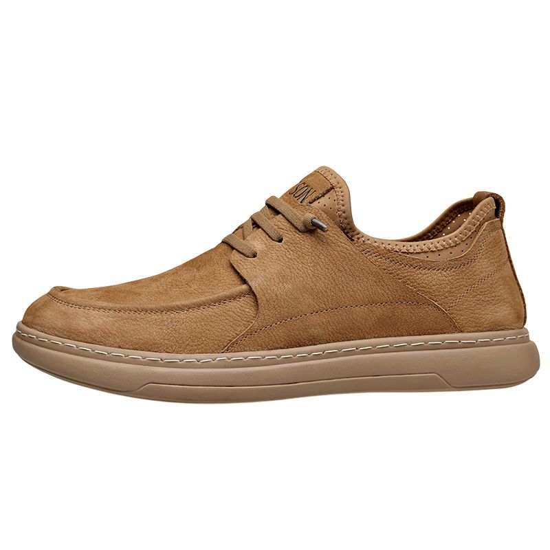 PT'SON Casual Leather Shoes Men's Low Top Khaki
