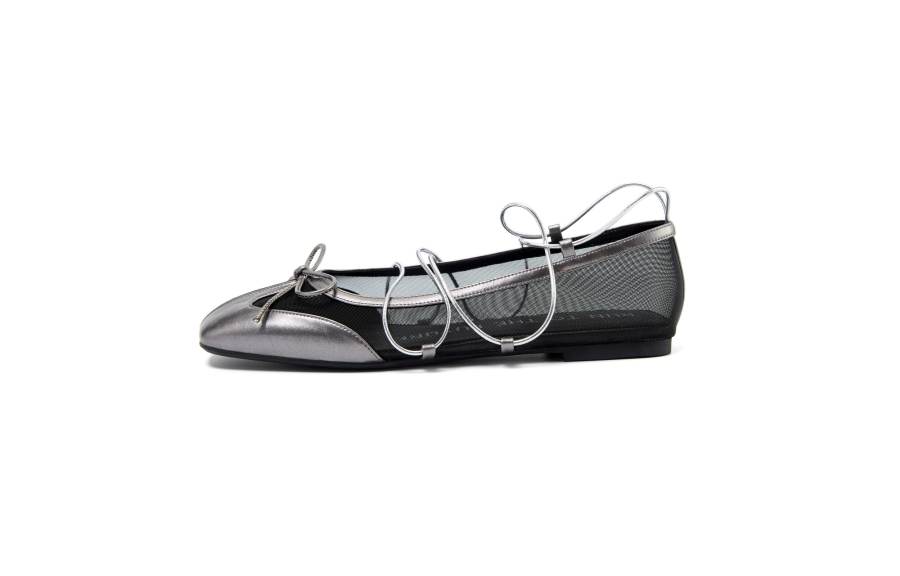 RUNTOTHEFUTURE Microfiber Leather Mary Jane Shoes Silver Black