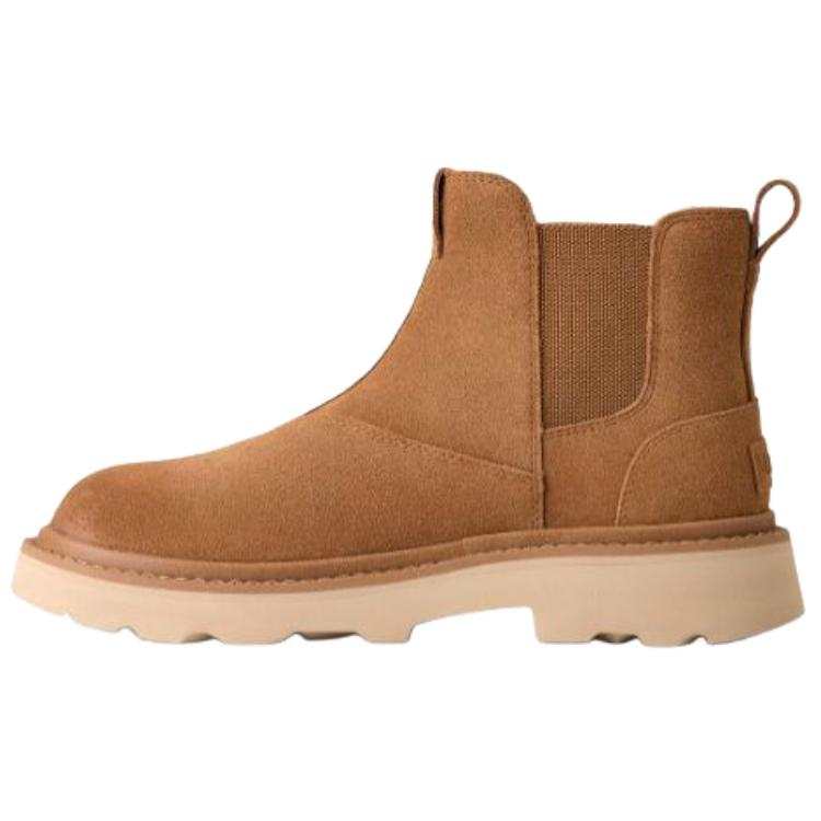 UGG Hybrid Cow Split Leather Fashion Trend Short Chelsea Boots Men's Chestnut