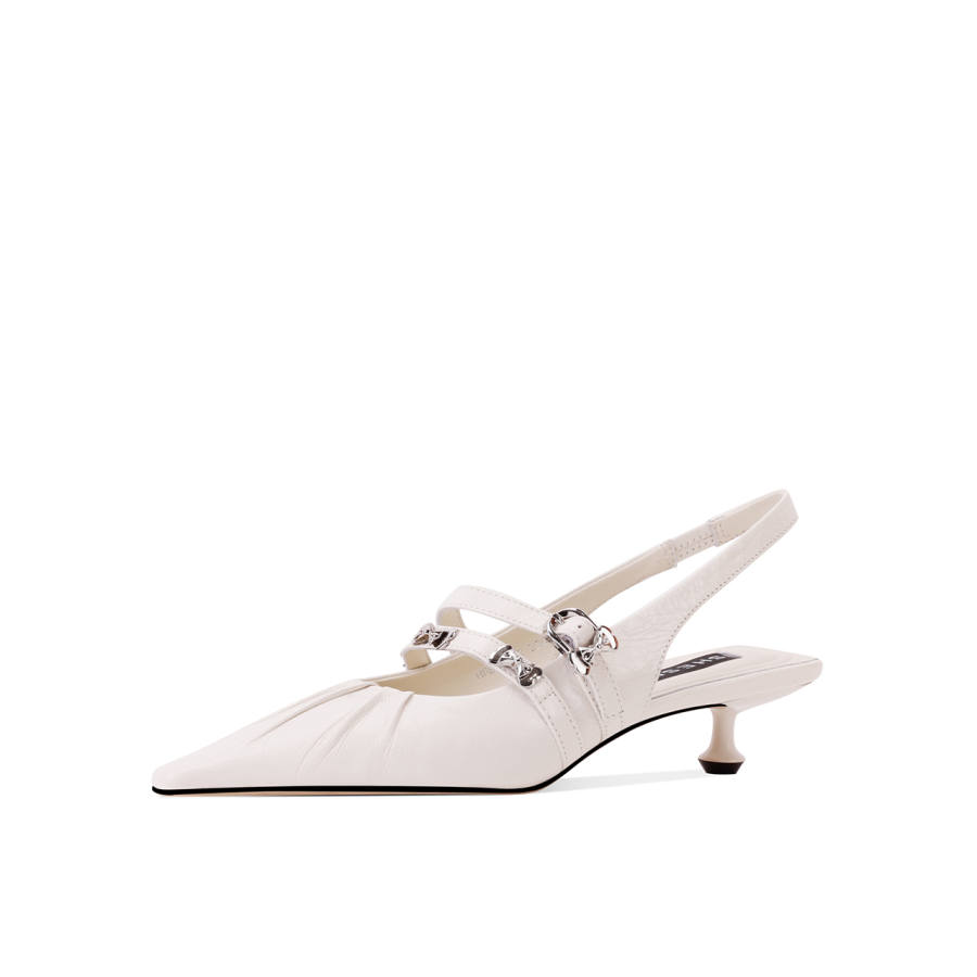 Shesrim Cow Leather Slim Heel High Heels 3.5cm Women's White
