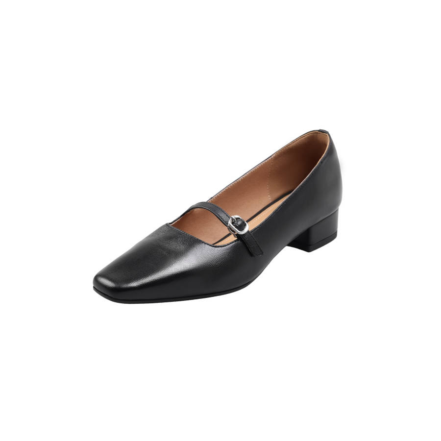 HONGYANGLIN Sheepskin Chunky Heel Mary Jane Shoes Women's