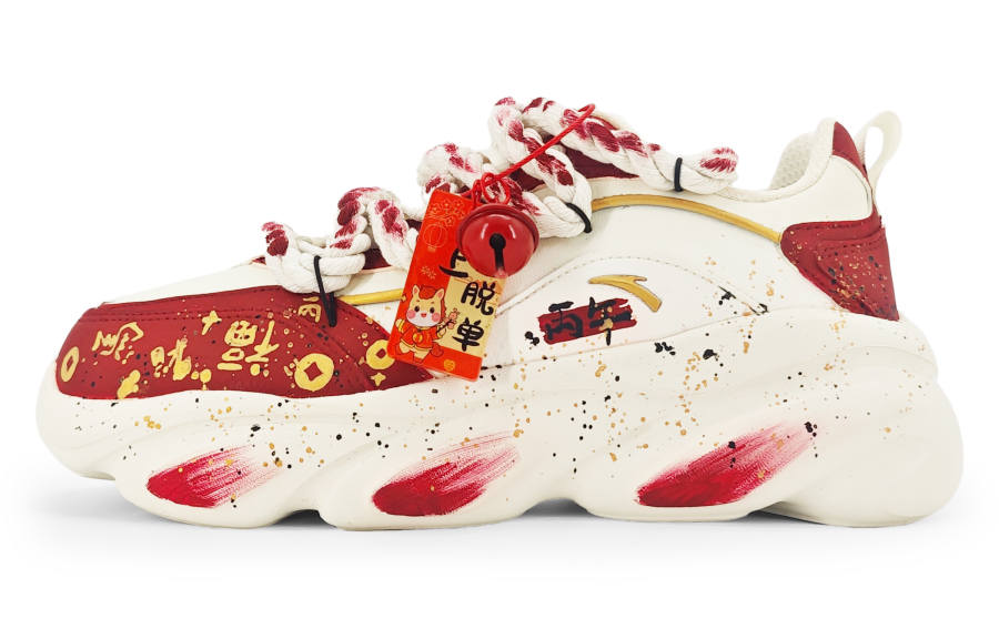 Anta Meow Shoes Cushioning Slip Resistant Abrasion Resistant Low top Chunky Sneakers Women's Red