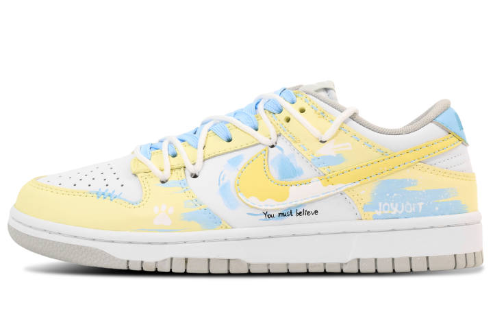 Nike Nike Dunk Leather Abrasion Resistant Low top Skateboard Shoes Unisex White Yellow