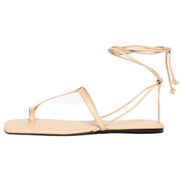 ZARA Sheepskin One Strap Sandals 1CM Women's Beige