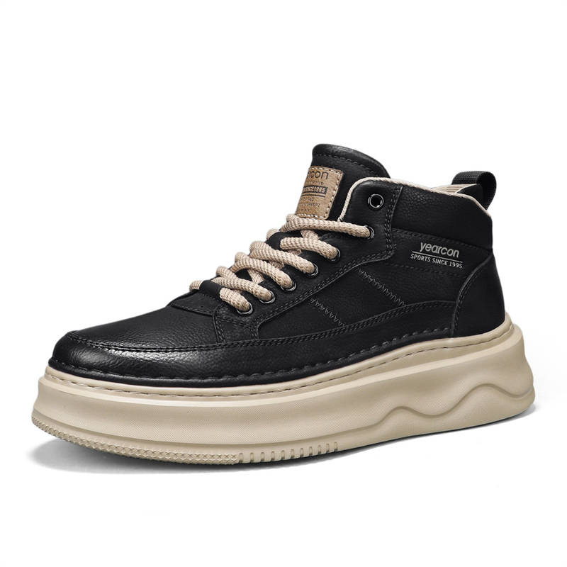 YEARCON Casual Shoes Men's Mid Top Black, Chestnut Brown, Brown Yellow