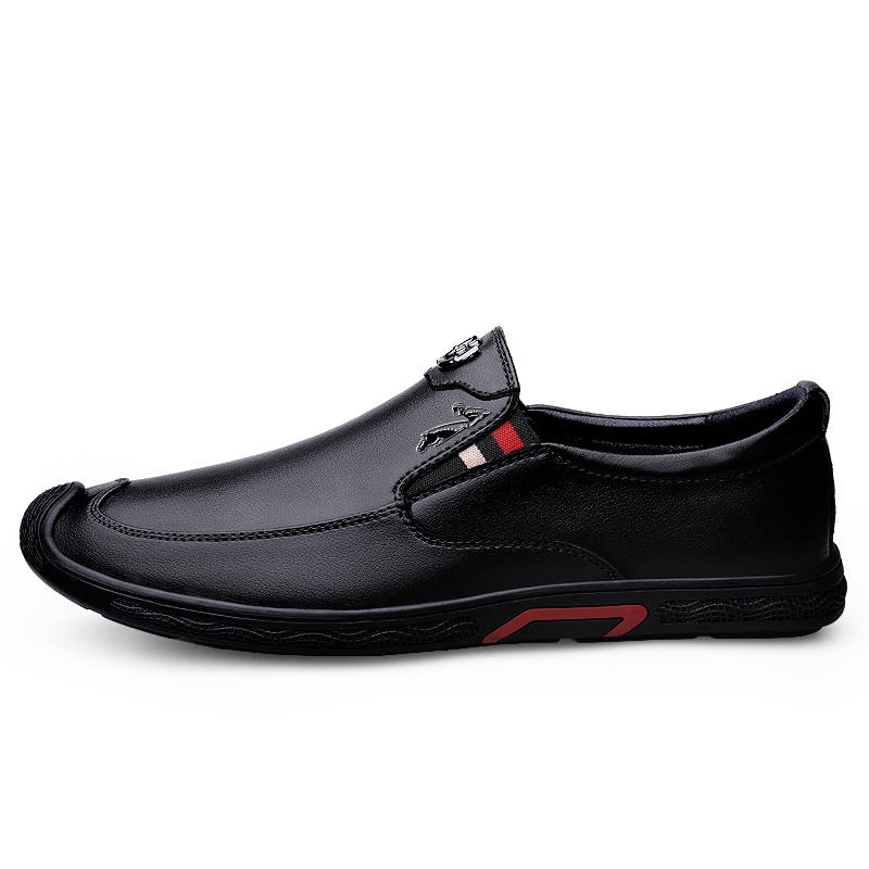 YINGLUNQISHI Top Grain Cow Leather Gommino Loafers Men's Black