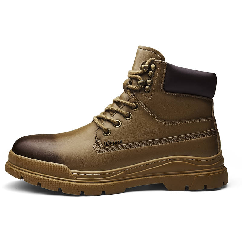WENNAI Top Grain Cow Leather Versatile Short Combat Boots Men's Khaki