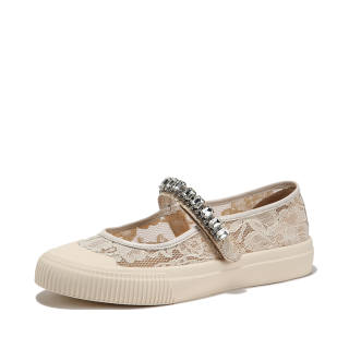 BELLALILY Fabric Flat Mary Jane Shoes 3cm Women's