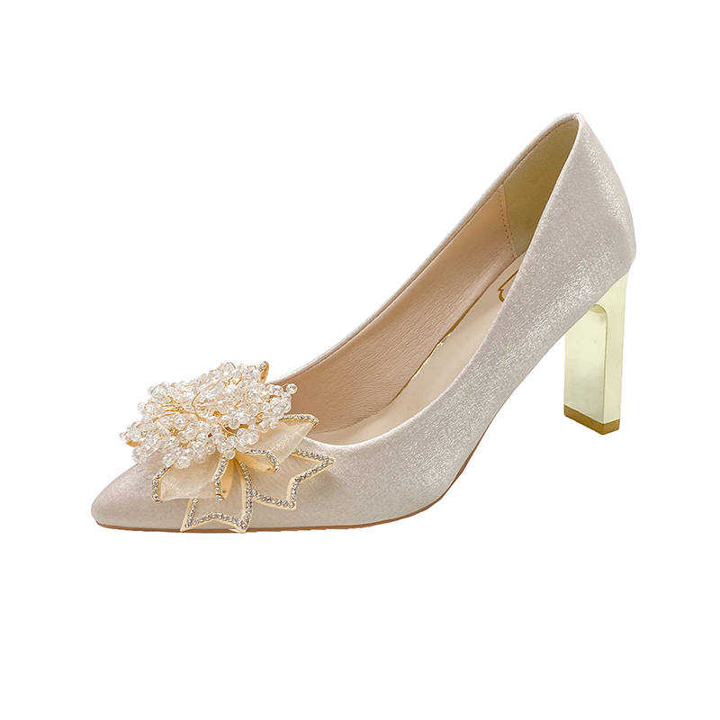 Alxnan Chunky Heel High Heels Women's Ecru