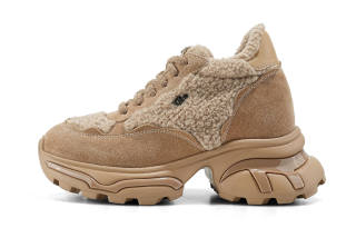 IiJin Low top Platform Hidden Wedge Plush Thermal Chunky Sneakers Women's Camel