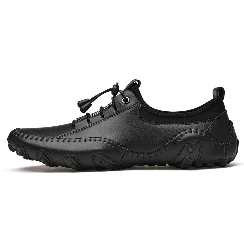 WENNAI Casual Leather Shoes Men's Low Top Black