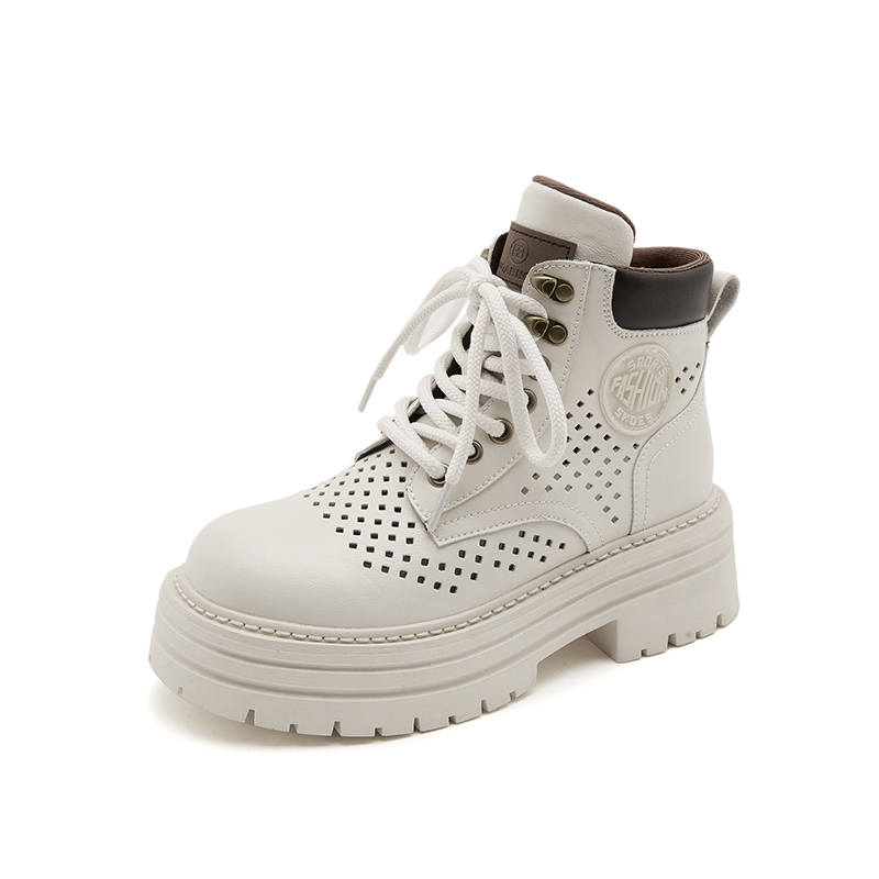 PLO CART Cow Leather Combat Boots Women's White