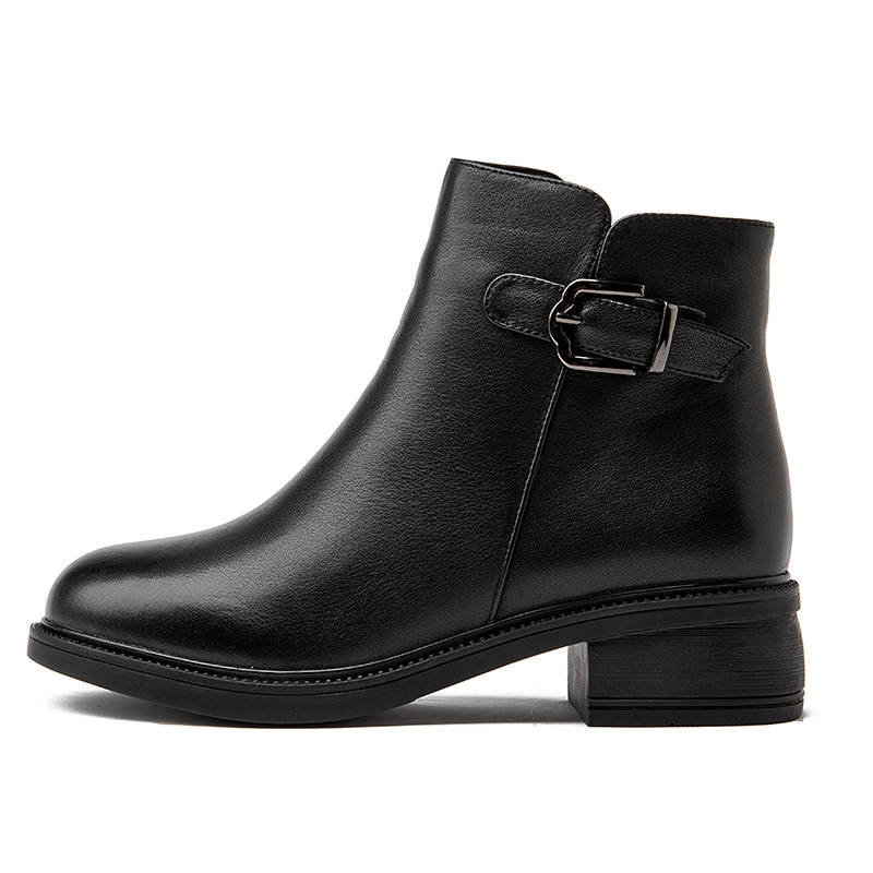 Rich Birds Top Grain Cow Leather Ankle Boots 4.5cm Women's Black