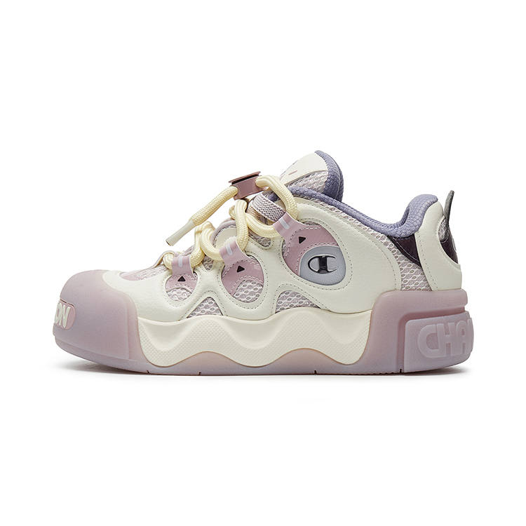 Champion Puffy Donut Textile, Synthetic Leather Low top Skateboard Shoes Women's Milk White/Phantom Cloud Purple