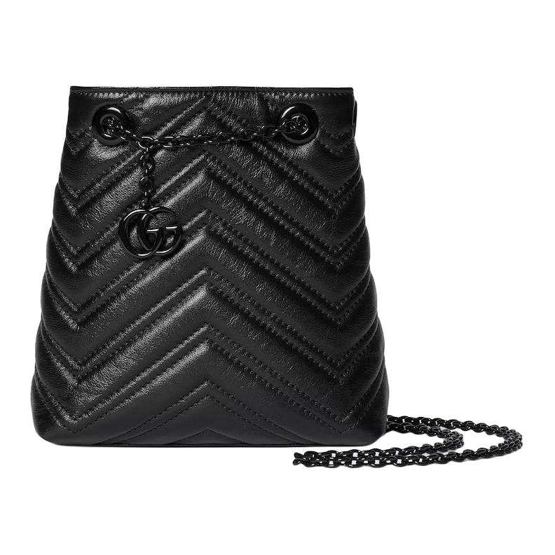 GUCCI GG Marmont Leather Bucket Bag, Shoulder Bag Mini Women's Black
