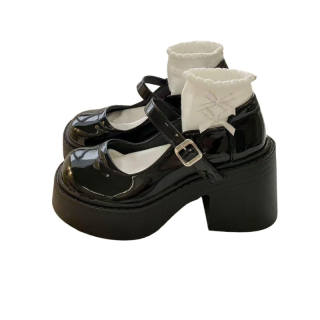 CHERRY&KALIKA Microfiber Leather Chunky Heel Mary Jane Shoes Women's
