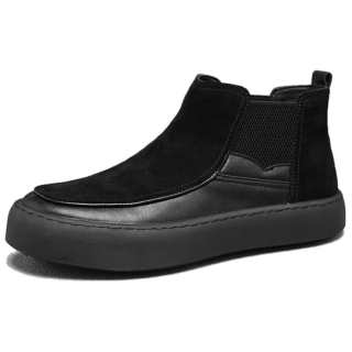MOXU Cow Split Leather Minimalist Style Short Chelsea Boots Men's Black