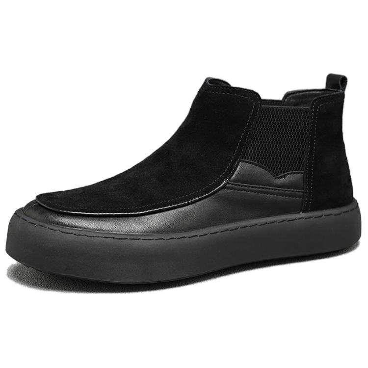 MOXU Cow Split Leather Minimalist Style Short Chelsea Boots Men's Black
