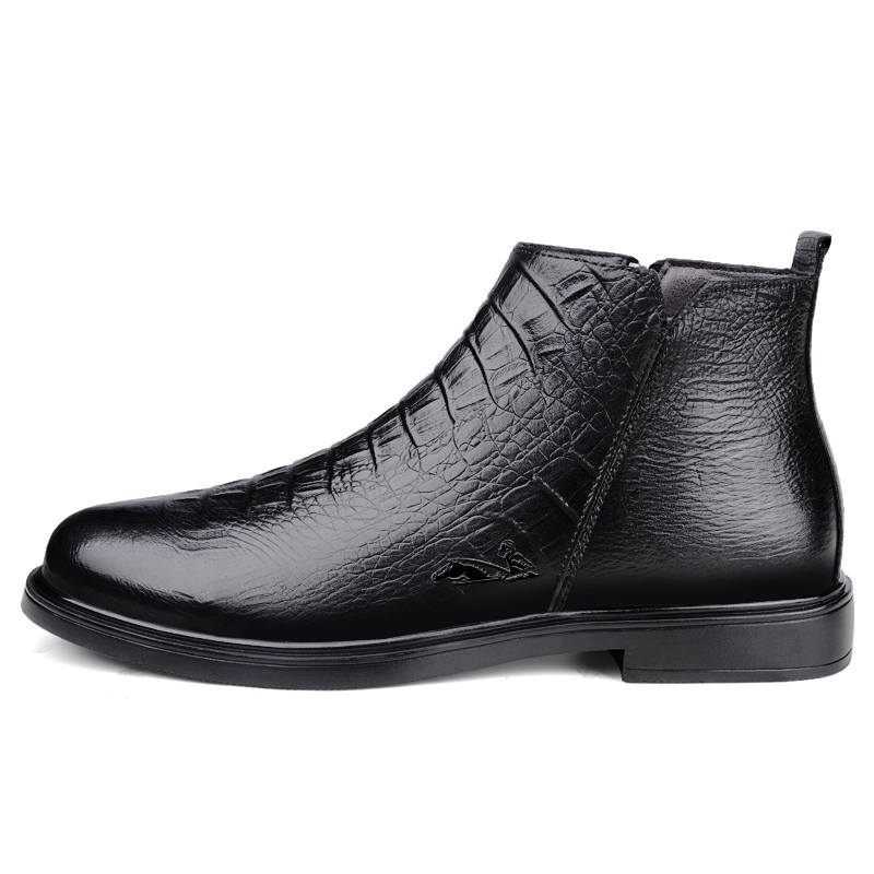 YINGLUNQISHI Top Grain Cow Leather Ankle Boots Men's Black