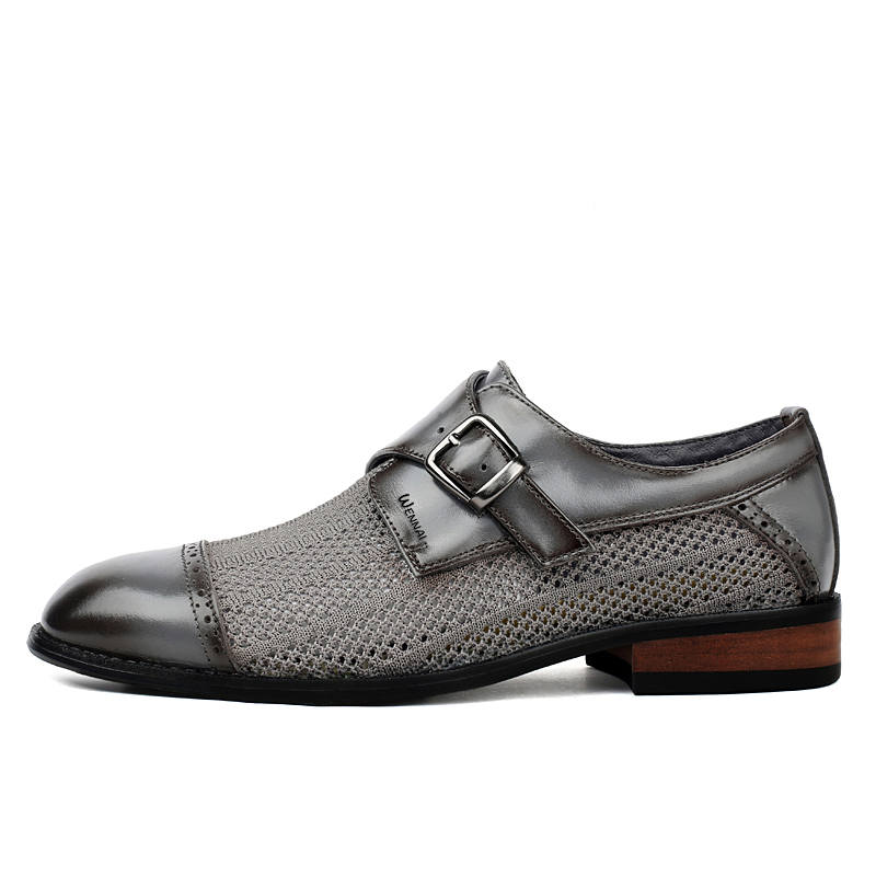 WENNAI Top Grain Cow Leather Casual Shoes Men's Gray