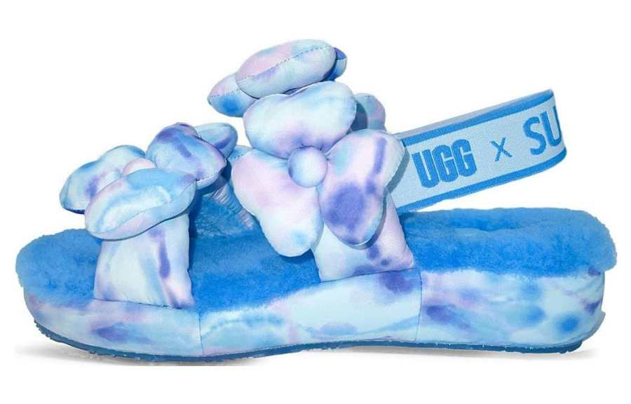 UGG SUSAN FANG x UGG Fabric Fuzzy Slippers Women's Blue