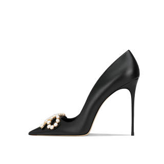 YUTIANAI Sheepskin Slim Heel High Heels Women's Black